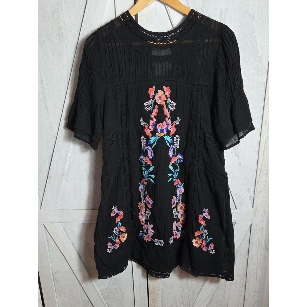 Free People Ruffle Sleeve Lace Detail Embroidered Dress Size XS